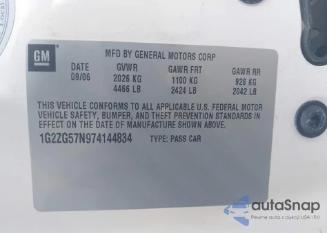 2007 Pontiac G6 z USA, uszkodzony, nr VIN 1G2ZG57N974144834